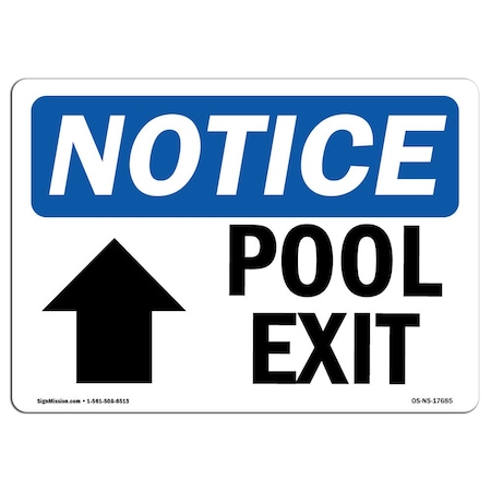 Signmission OSHA Notice Sign, Pool Exit Up Arrow With Symbol, 14in X 10in Decal, 10"W, 14" L, Landscape OS-NS-D-1014-L-17685